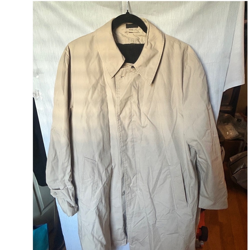 Vintage Tan Trench Coat with Removable Faux Fur Liner Size 44R Classic Overcoat
